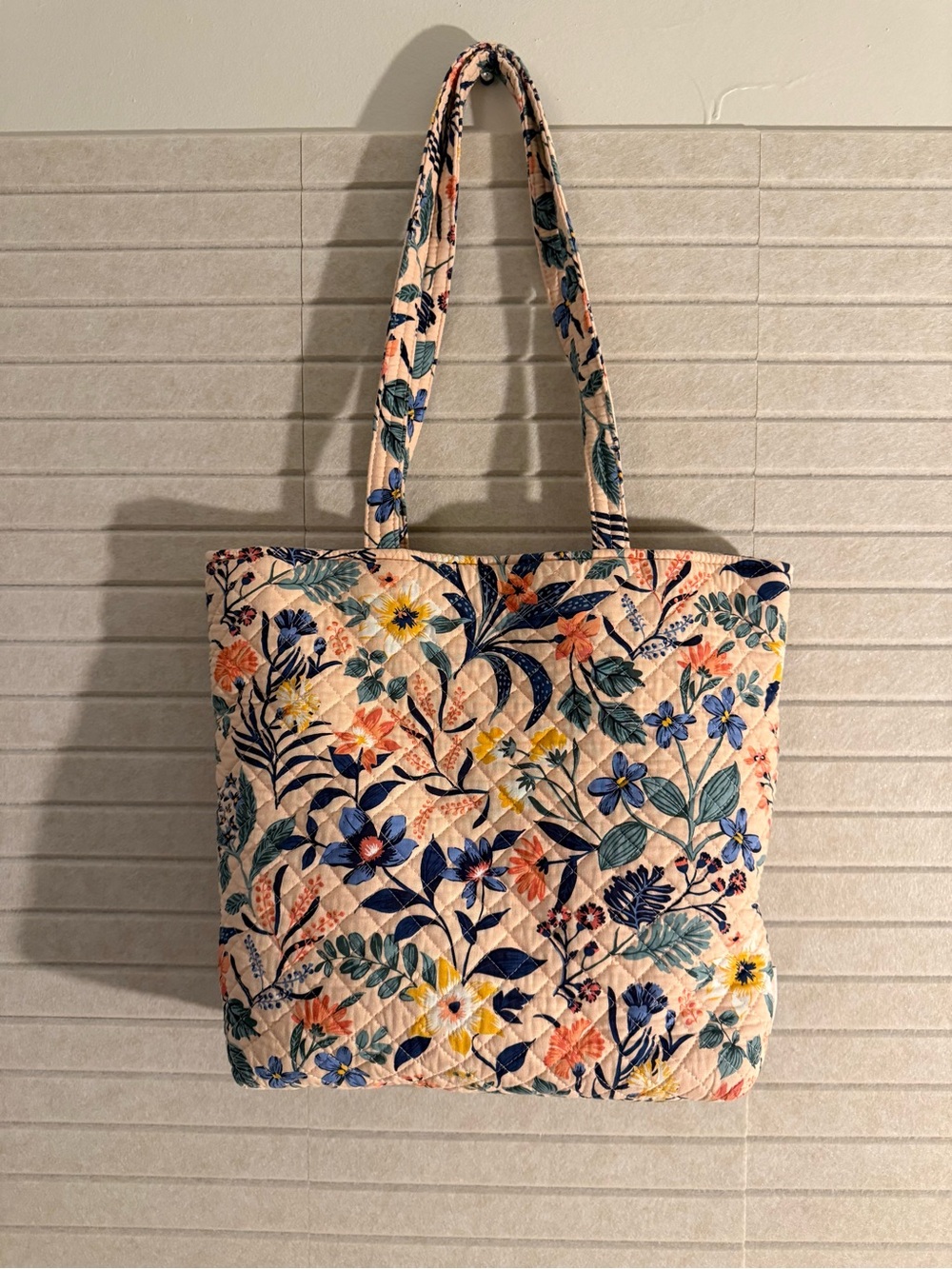 Vera Bradley Quilted Floral Cotton Tote Bag Peach Blue